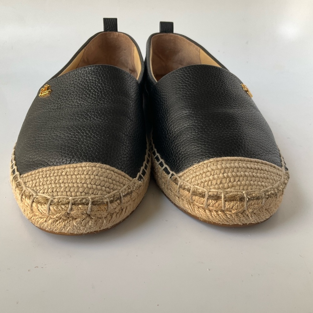 Lauren Ralph Lauren Cameryn 7 Black Leather Espadrille with Natural Jute Toe - Picture 3 of 12